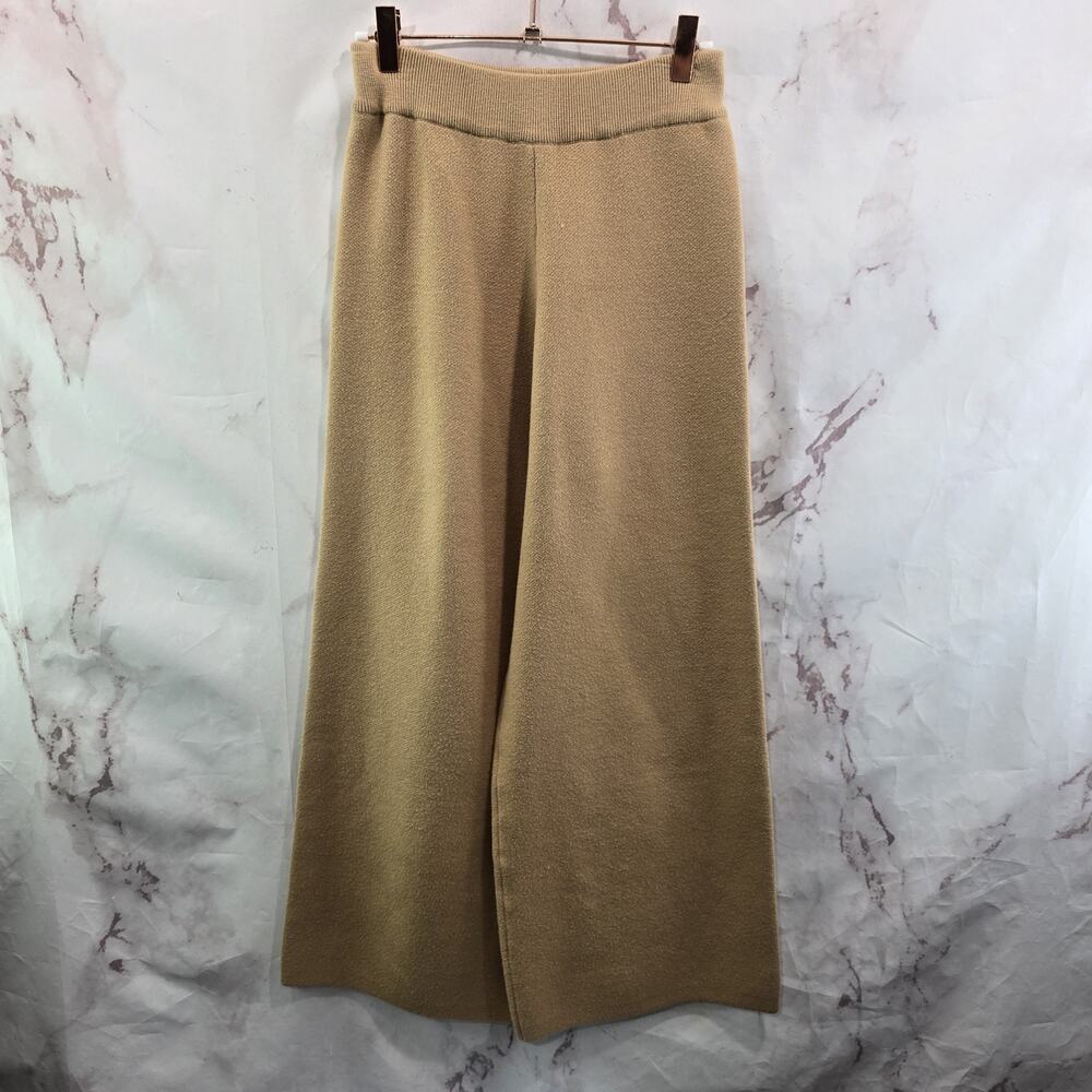 Lucca Sweater Pants Womens Small Camel Tan Beige Wide Leg High Rise Knit